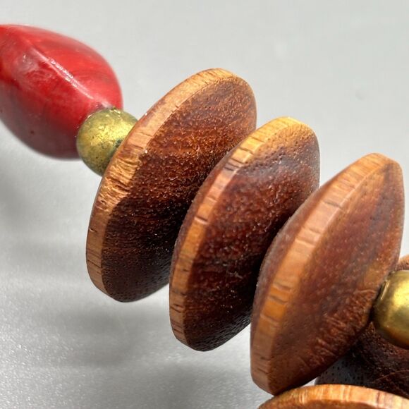 Tribal Style Statement Necklace Brass Bone Horn Wood Stone Beads 1970s Boho - Picture 9 of 16